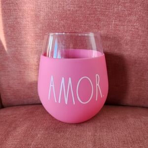 Rae Dunn Amor Pink Wine Tumbler Glass